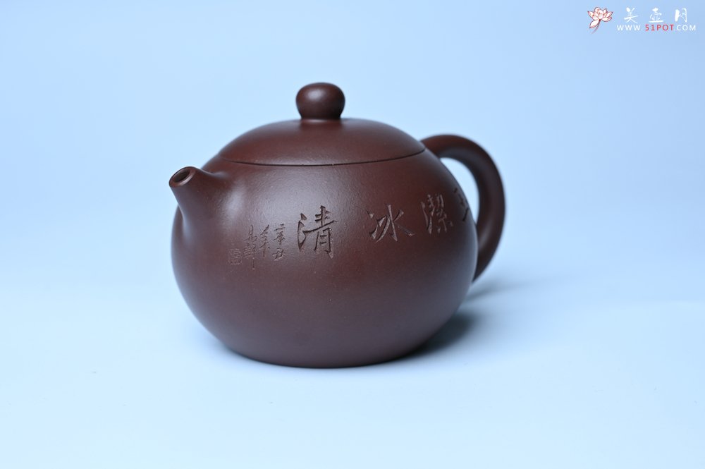 紫砂壶图片：油润底曹青 全手工西施茶壶 玉洁冰清 接天莲叶无穷碧 映日荷花别样红 - 美壶网