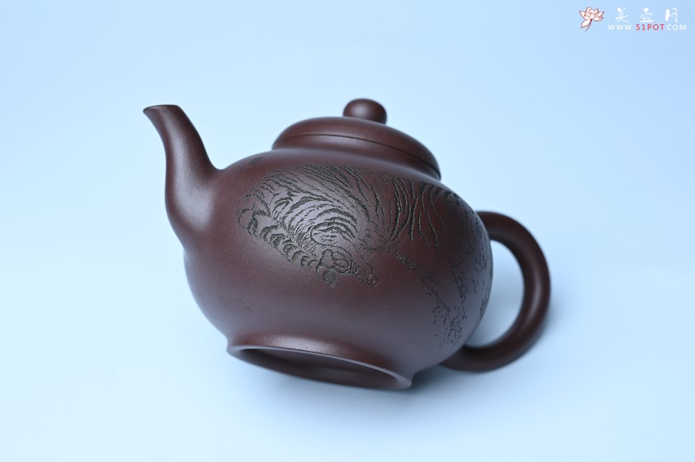 紫砂壶图片：油润黄龙山底槽青 全手工熹微壶 文气装饰 虎啸山林 期待与您结缘 - 美壶网