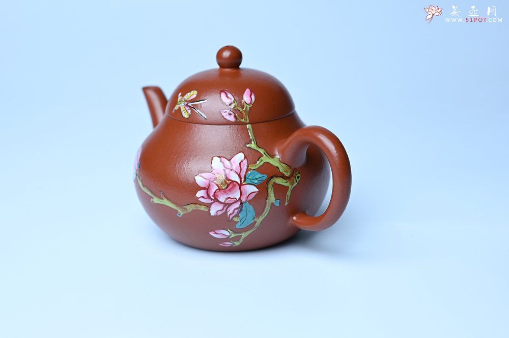 紫砂壶图片：美壶特惠 优质朱泥梨形壶 蝶恋花 茶人醉爱 - 美壶网