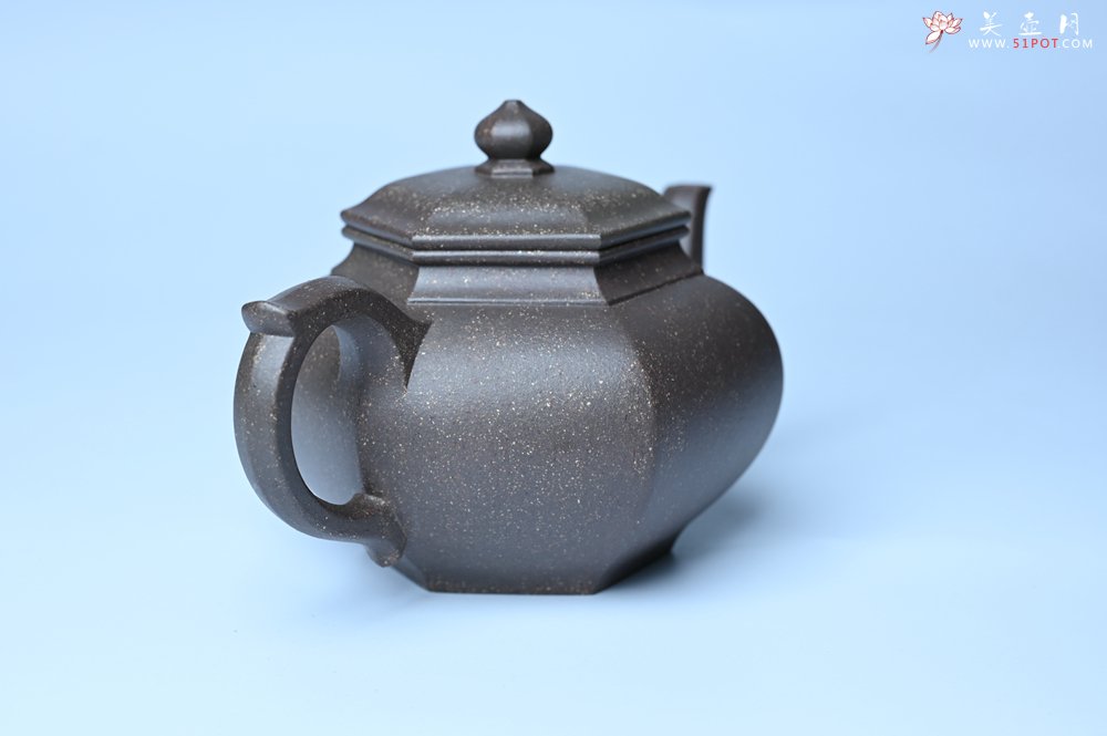 紫砂壶图片：实力派张海艳全手工特好老青灰段泥六方笑樱壶 做工灰常精致 气韵流畅 - 美壶网