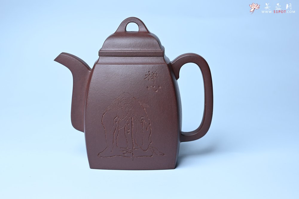 紫砂壶图片：全手工精致汉方壶 清池皓月照禅心 禅意浓浓 - 美壶网