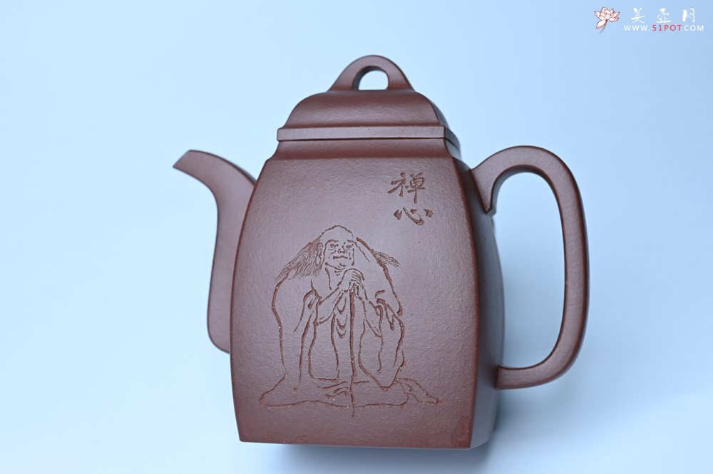 紫砂壶图片：全手工精致汉方壶 清池皓月照禅心 禅意浓浓 - 美壶网