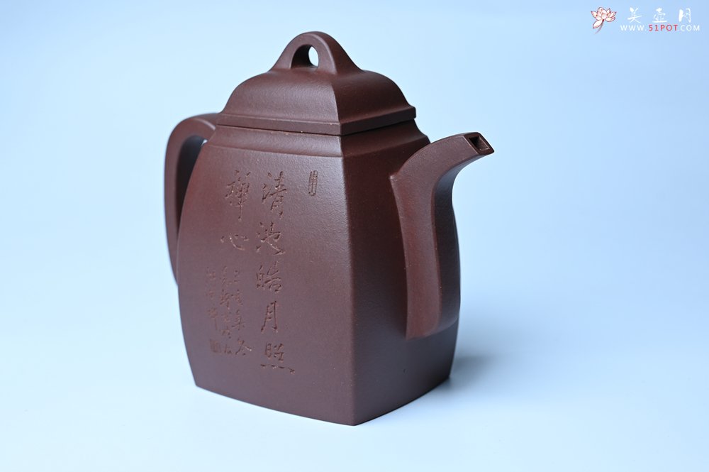 紫砂壶图片：全手工精致汉方壶 清池皓月照禅心 禅意浓浓 - 美壶网