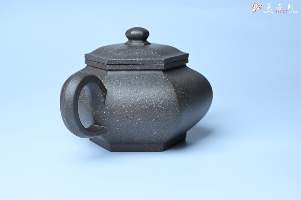 紫砂壶图片：实力派张海艳全手工油润青灰段泥藏六方壶 线面挺快 大气 - 美壶网