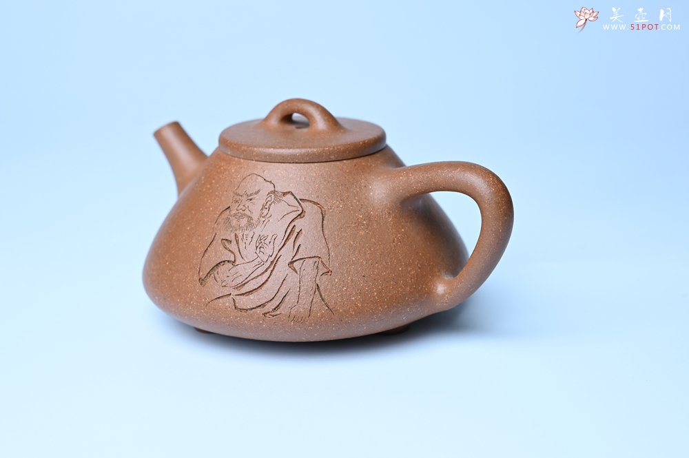 紫砂壶图片：油润五彩段泥 全手工薄胎子冶石瓢 难度大 骨肉匀挺 文气装饰罗汉图 无为 - 美壶网