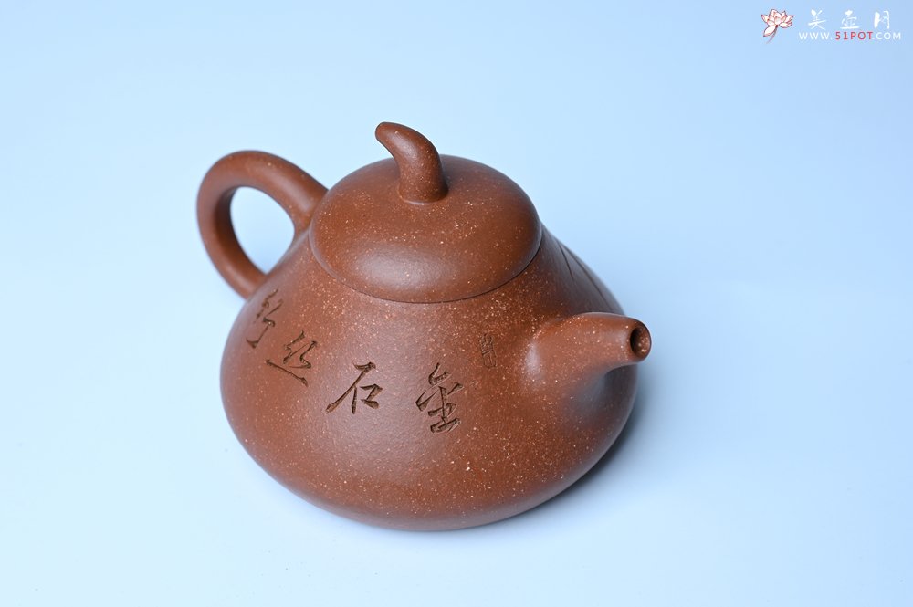 紫砂壶图片：美壶特惠 潜力股王老师 全手工拍打成型茄瓢壶 装饰居不可无竹 特文气 - 美壶网