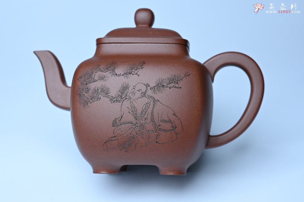 紫砂壶图片：实力派张海艳全手工油润底曹青重器鸣远四方 气势磅礴 用心之作 装饰人物特文气 - 美壶网