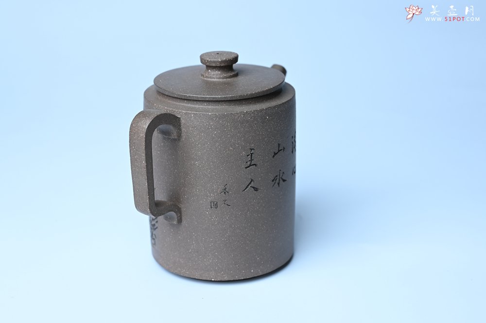 紫砂壶图片：美壶特惠 蠡墅大水潭深井老天青泥 精致圆础壶 装饰山水 茶人醉爱 - 美壶网