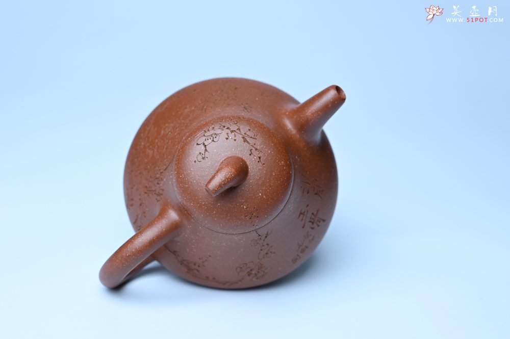 紫砂壶图片：美壶特惠 潜力股王老师 全手工拍打成型茄瓢壶 装饰梅花 特文气 - 美壶网