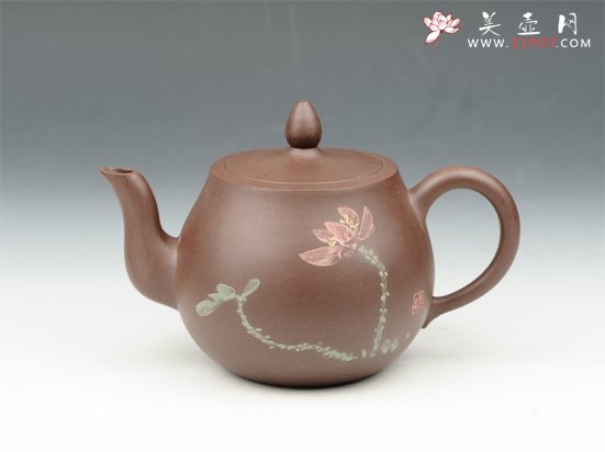 紫砂壶图片：平盖美人肩 350cc 原矿紫泥 - 美壶网