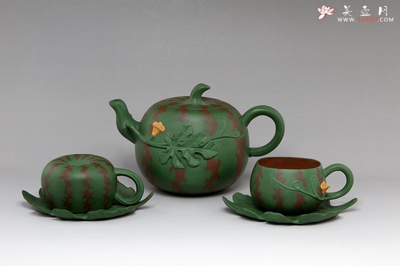 紫砂壶图片：五件方型西瓜茶具 - 美壶网