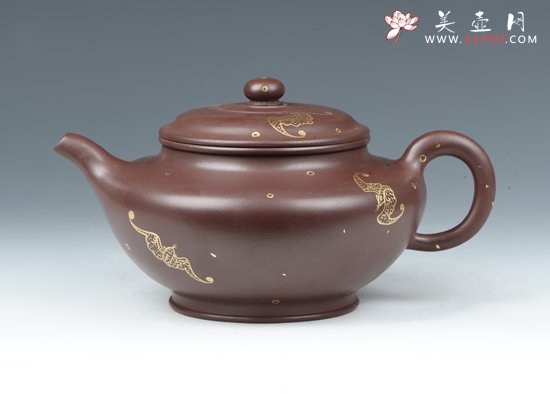 紫砂壶图片：描金高水扁 - 美壶网
