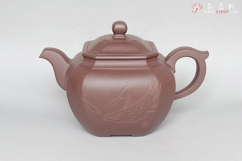 紫砂壶图片：四方雅韵 （鱼乐图） - 美壶网