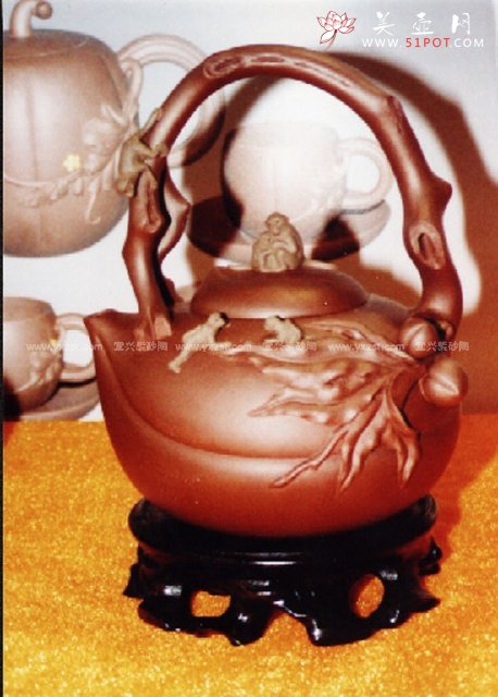 紫砂壶图片：五吼献寿提梁 - 美壶网