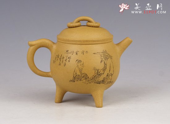 紫砂壶图片：三足鼎乳本山绿泥 - 美壶网