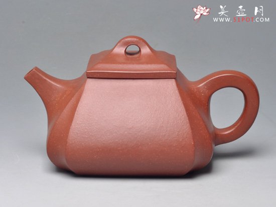 紫砂壶图片：四方抽角石瓢系列 清水泥 350cc - 美壶网