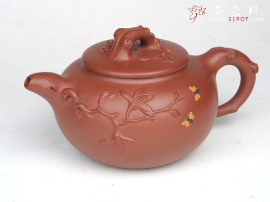 紫砂壶图片：玉兰富贵（扁）  ... - 美壶网