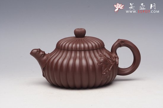 紫砂壶图片：菊花飘香壶 紫泥 350CC - 美壶网