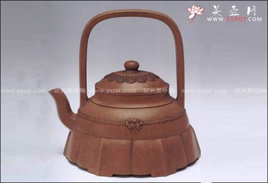 紫砂壶图片：裙花提梁壶 - 美壶网