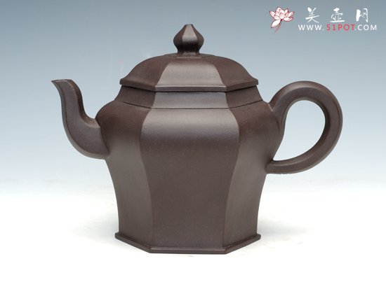 紫砂壶图片：六方宫灯（高黑泥） - 美壶网