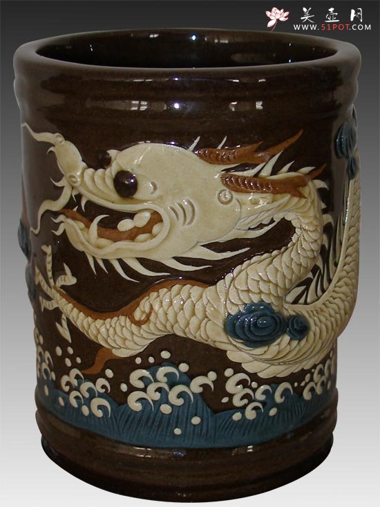 紫砂壶图片：堆龙笔筒 - 美壶网