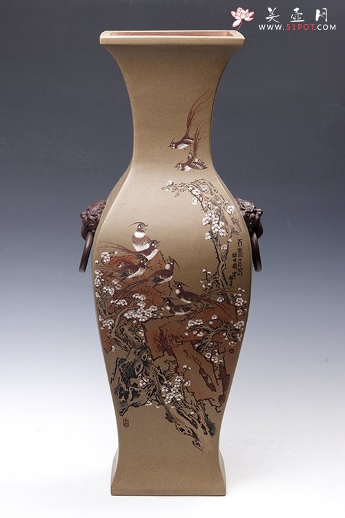 紫砂壶图片：鹤颈百寿长春瓶 - 美壶网