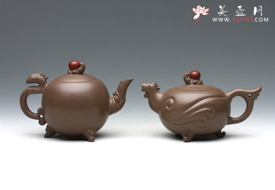 紫砂壶图片：龙凤对壶 - 美壶网