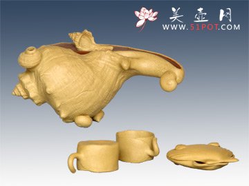 紫砂壶图片：海螺五件套200CC - 美壶网