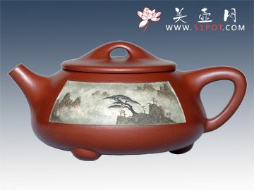紫砂壶图片：泥绘石瓢 - 美壶网
