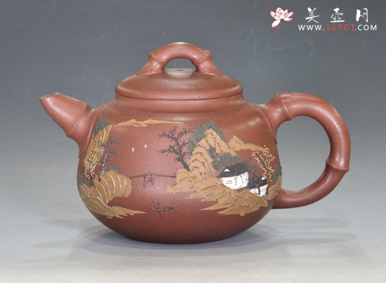 紫砂壶图片：泥绘竹韵 - 美壶网