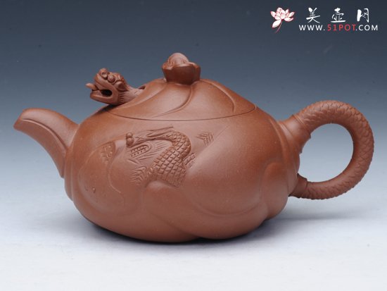 紫砂壶图片：鱼化龙（朱泥） - 美壶网