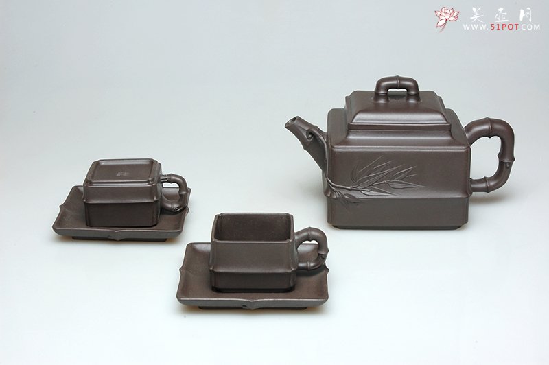 紫砂壶图片：玉泉方竹套壶 - 美壶网