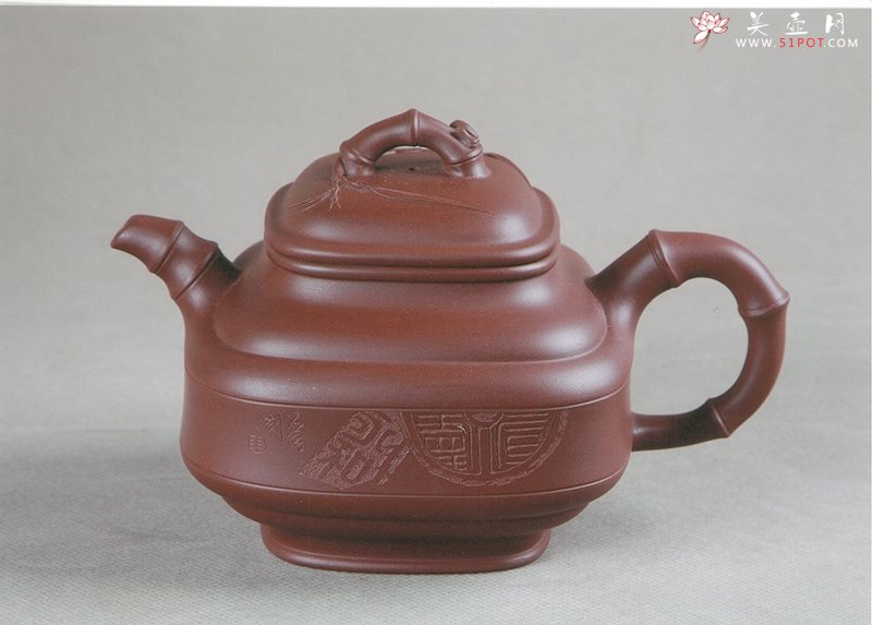 紫砂壶图片：四方圆竹鼎 - 美壶网