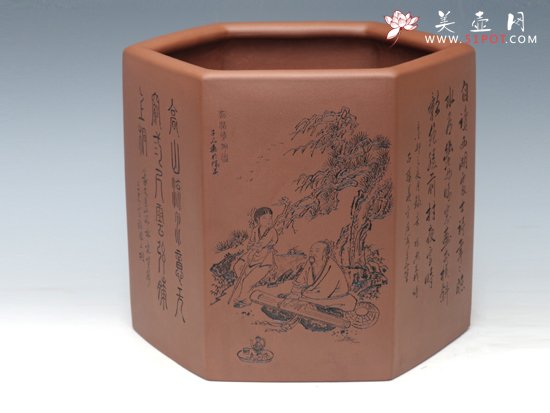 紫砂壶图片：全手工六方笔筒    泥料：原矿清水泥  高宽各20 - 美壶网