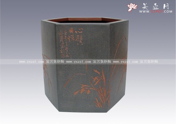 紫砂壶图片：六方笔筒 - 美壶网