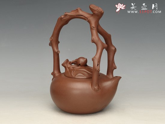 紫砂壶图片：寿桃提梁   容量：600cc - 美壶网