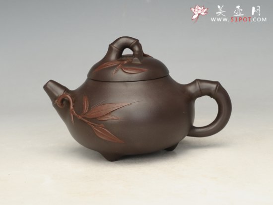 紫砂壶图片：三足竹趣 - 美壶网