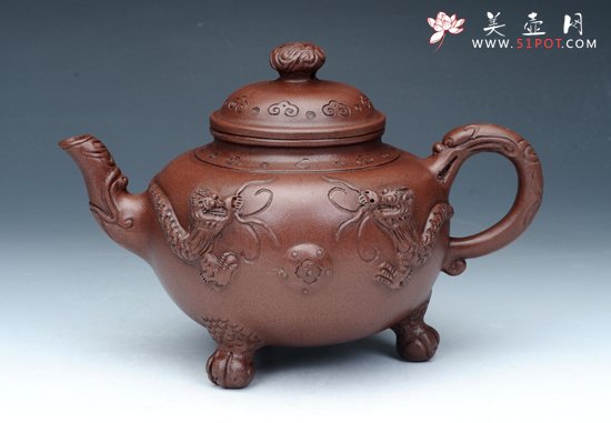 紫砂壶图片：双龙戏珠 清水泥 - 美壶网