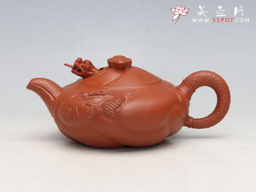 紫砂壶图片：扁鱼化龙 原矿朱泥... - 美壶网