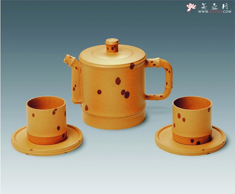 紫砂壶图片：竹·斑竹（五件茶具） - 美壶网