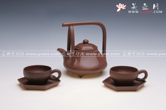 紫砂壶图片：六方石瓢提梁 - 美壶网