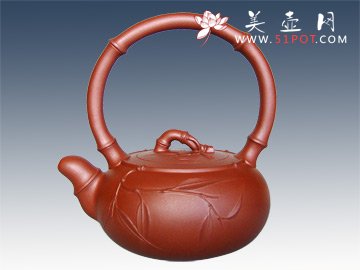 紫砂壶图片：竹趣提梁周群芬 - 美壶网