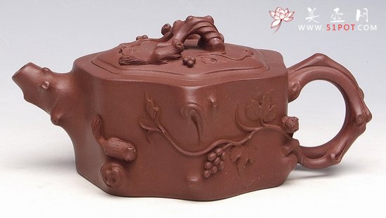 紫砂壶图片：扁松鼠葡萄 - 美壶网