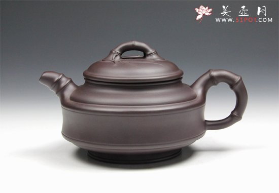 紫砂壶图片：【双线竹鼓】450cc 本山原矿紫茄泥 - 美壶网