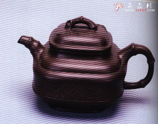 紫砂壶图片：四方圆竹鼎壶 - 美壶网