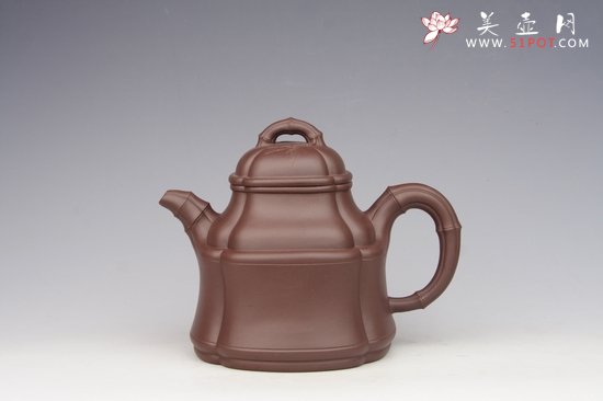 紫砂壶图片：四方竹鼎 紫泥 - 美壶网