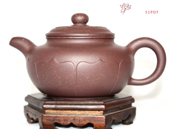 紫砂壶图片：紫泥调砂  菱花仿古壶 - 美壶网