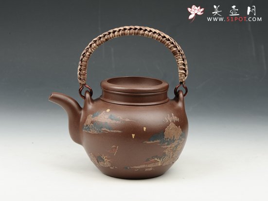 紫砂壶图片：蛋包提梁 500cc 原矿紫泥 - 美壶网