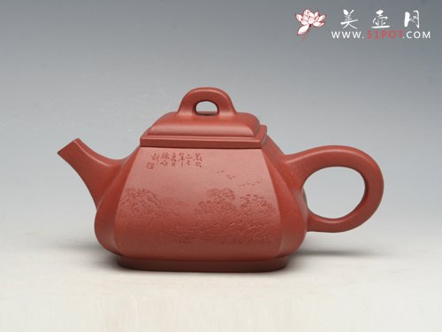 紫砂壶图片：四方抽角石瓢（全手工） - 美壶网