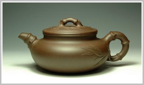 蔡一强紫砂壶 仿古竹 原矿黑星土